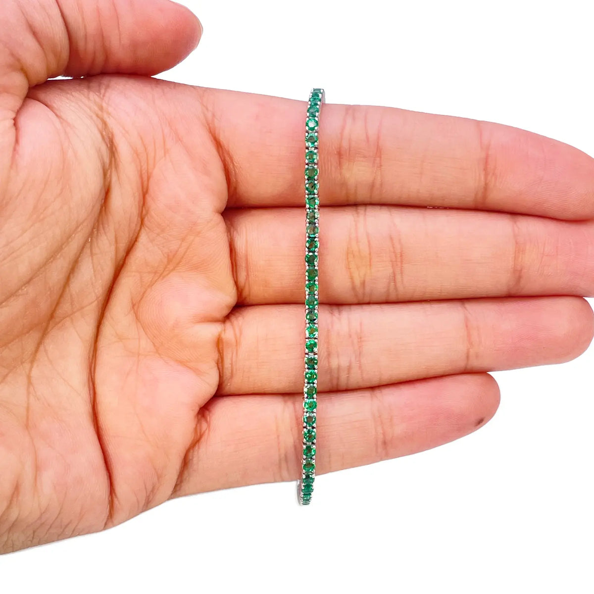 18ct White Gold Natural Round Emerald Tennis Bracelet 2.90ct 7 Inches Length  Diamond Bracelets