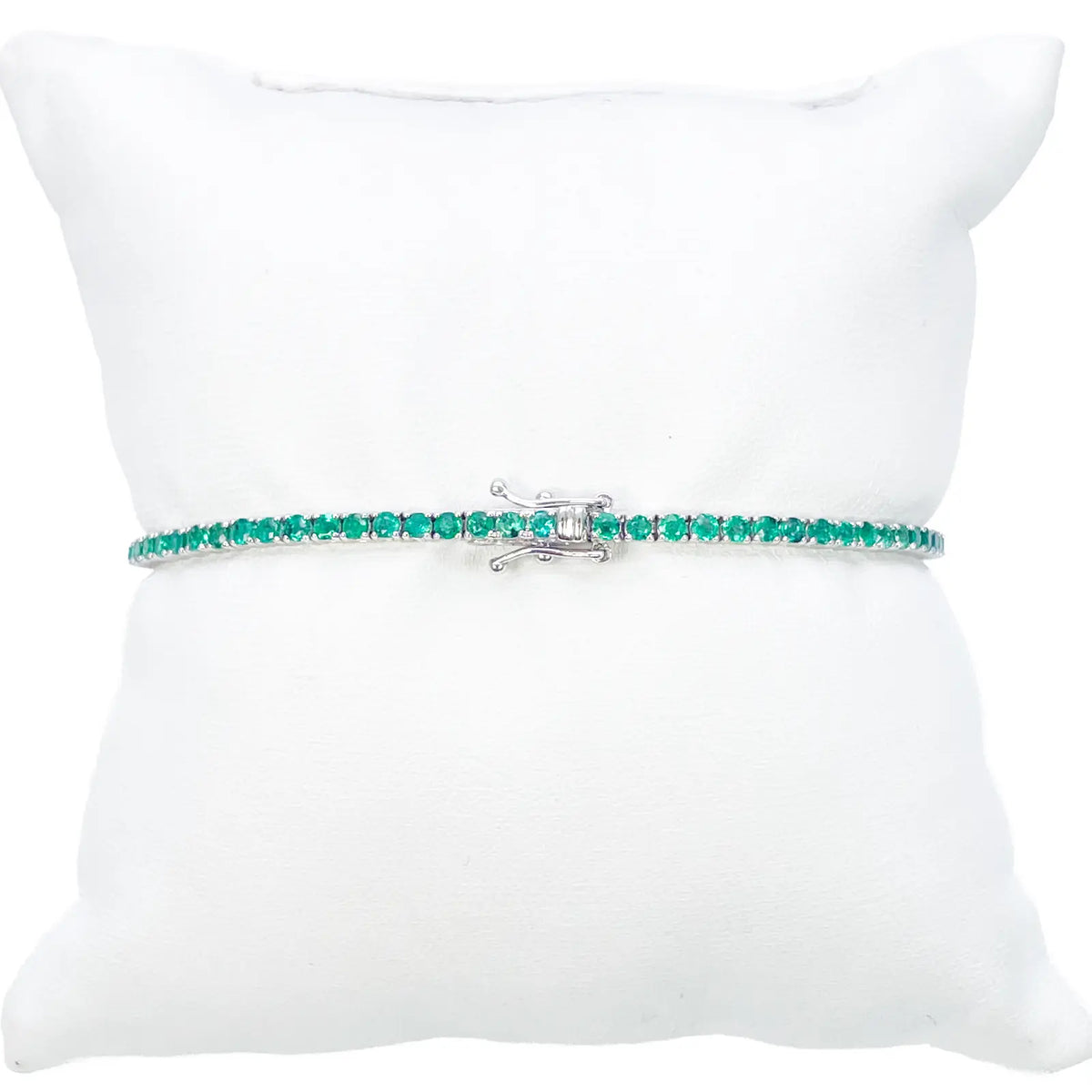 18ct White Gold Natural Round Emerald Tennis Bracelet 2.90ct 7 Inches Length  Diamond Bracelets