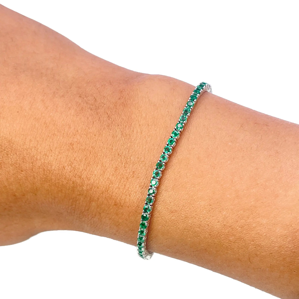 18ct White Gold Natural Round Emerald Tennis Bracelet 2.90ct 7 Inches Length  Diamond Bracelets