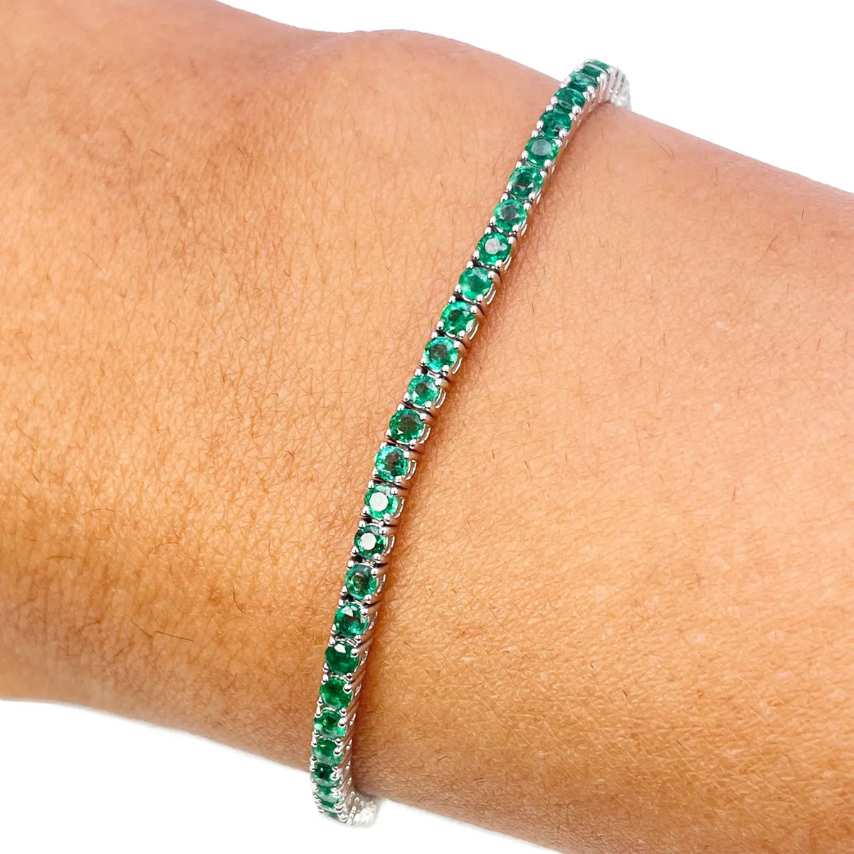 18ct White Gold Natural Round Emerald Tennis Bracelet 2.90ct 7 Inches Length  Diamond Bracelets