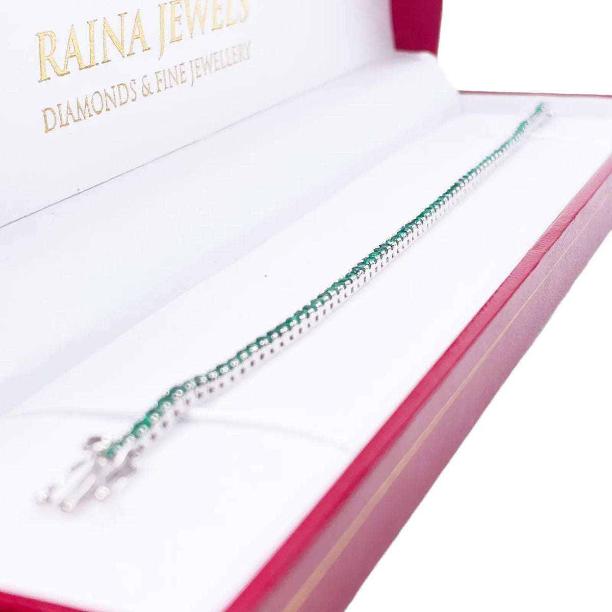 18ct White Gold Natural Round Emerald Tennis Bracelet 2.90ct 7 Inches Length  Diamond Bracelets