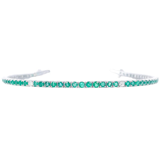18ct White Gold Natural Round Emerald & Diamond Tennis Bracelet 3.00ct 7 Inches  Diamond Bracelets