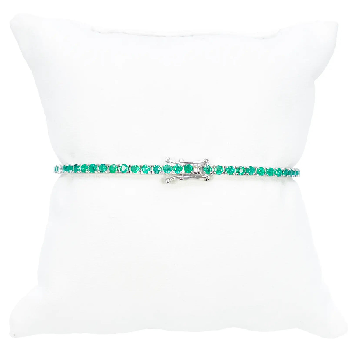 18ct White Gold Natural Round Emerald & Diamond Tennis Bracelet 3.00ct 7 Inches  Diamond Bracelets