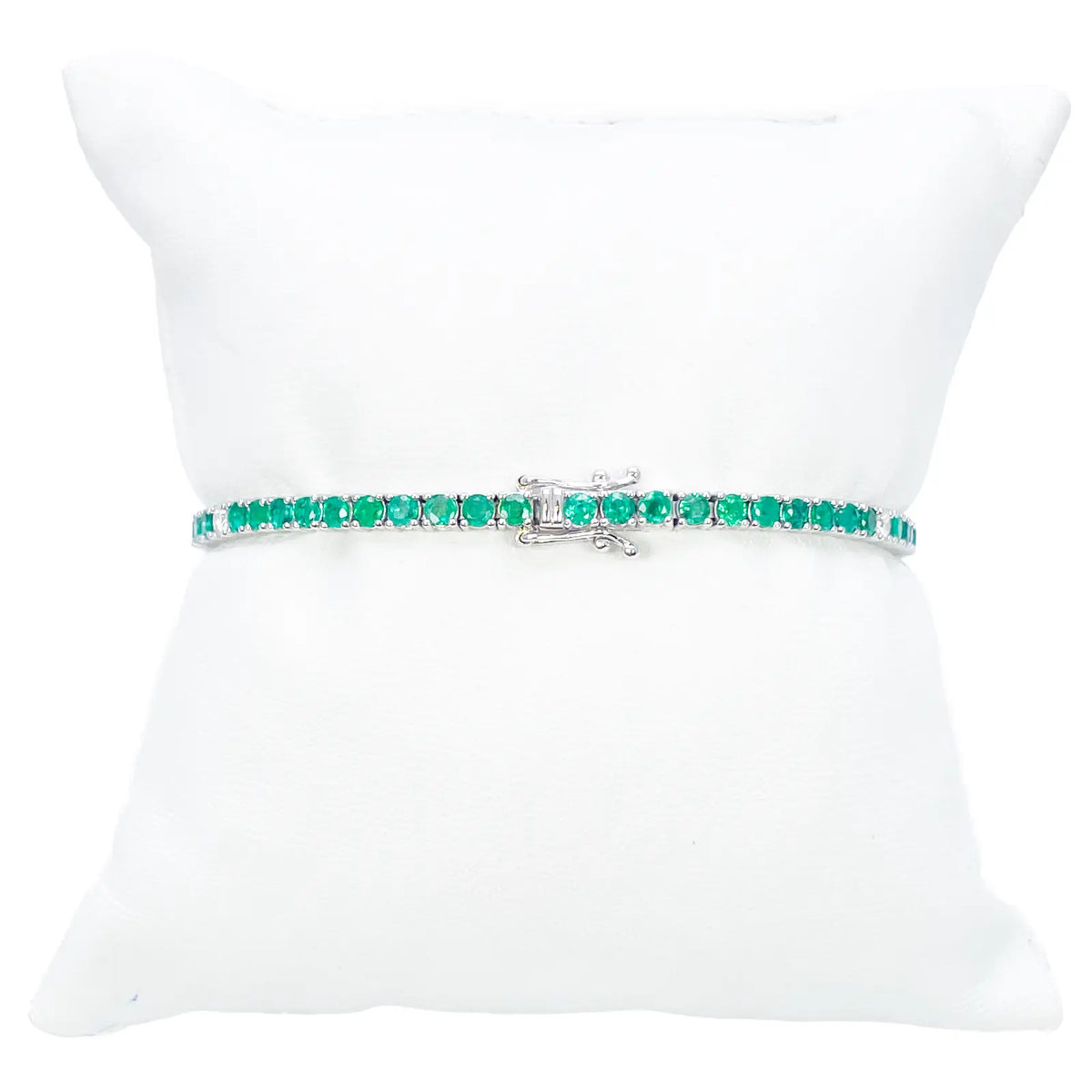 18ct White Gold Natural Round Emerald & Diamond Tennis Bracelet 4.15ct 7 Inches  Diamond Bracelets