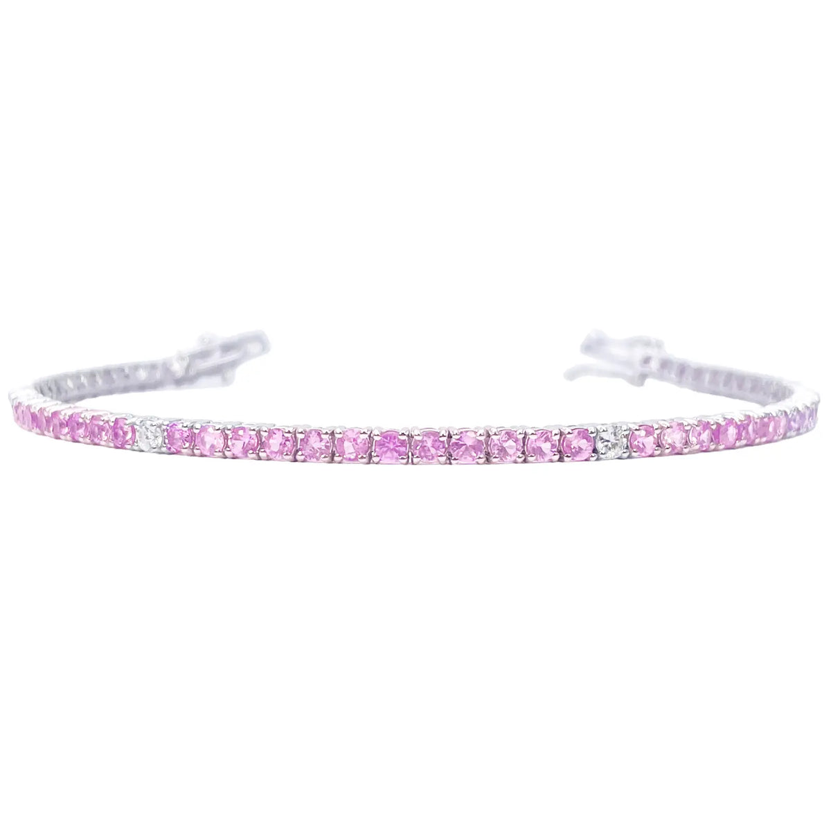 18ct White Gold Natural Round Pink Sapphire & Diamond Tennis Bracelet 4.35ct  Diamond Bracelets