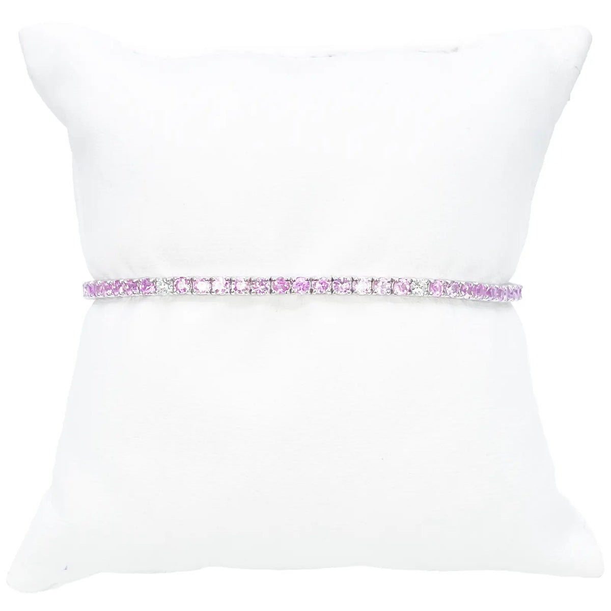 18ct White Gold Natural Round Pink Sapphire & Diamond Tennis Bracelet 4.35ct  Diamond Bracelets