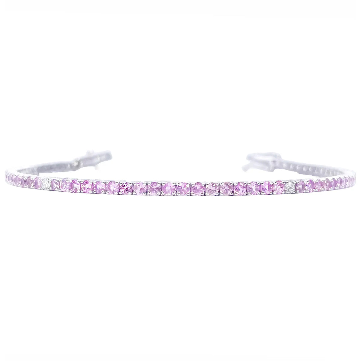 18ct White Gold Natural Round Pink Sapphire & Diamond Tennis Bracelet 5.40ct  Diamond Bracelets