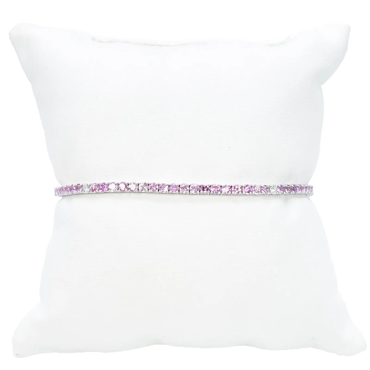 18ct White Gold Natural Round Pink Sapphire & Diamond Tennis Bracelet 5.40ct  Diamond Bracelets