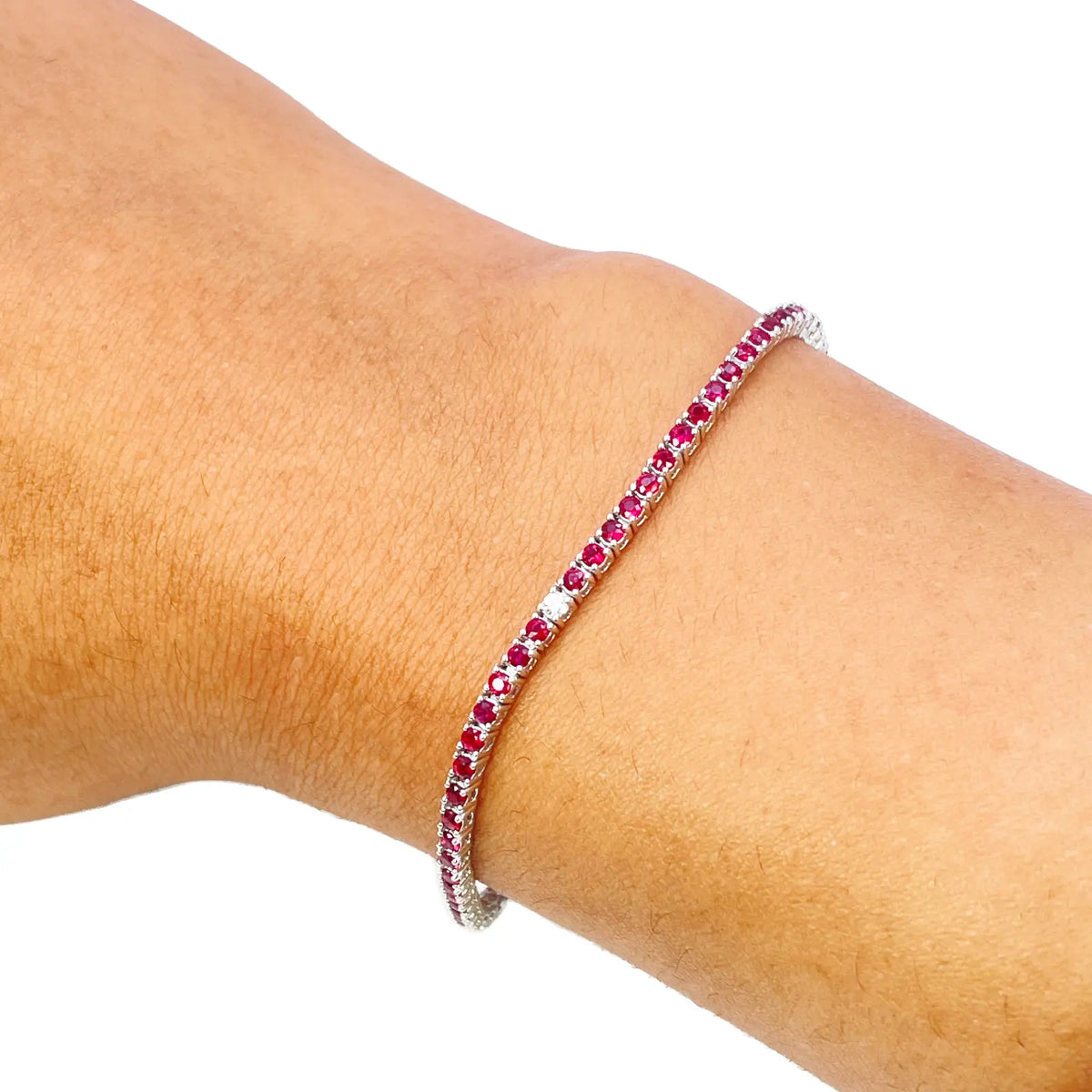 18ct White Gold Natural Round Ruby & Diamond Tennis Bracelet 2.30ct 7 Inches  Diamond Bracelets