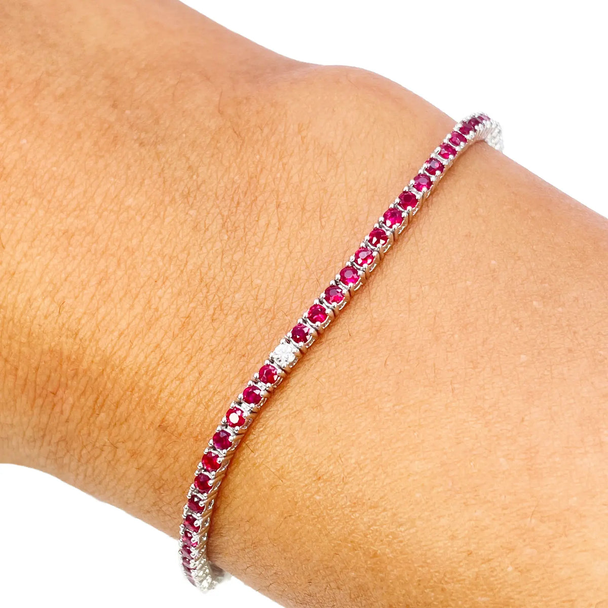 18ct White Gold Natural Round Ruby & Diamond Tennis Bracelet 2.30ct 7 Inches  Diamond Bracelets