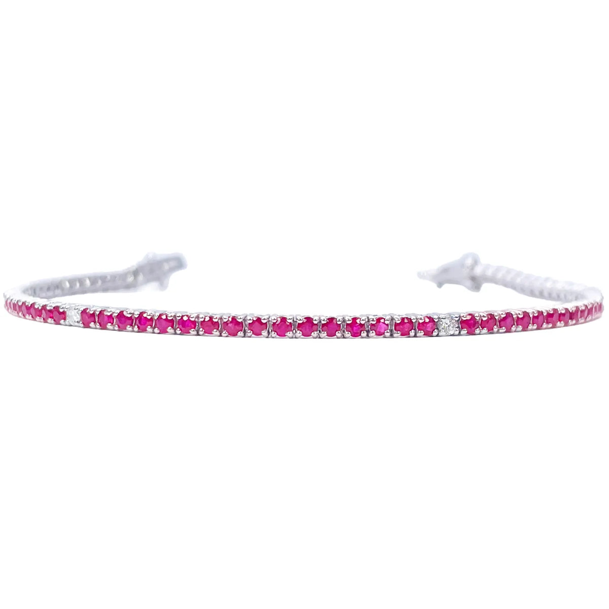 18ct White Gold Natural Round Ruby & Diamond Tennis Bracelet 2.94ct 7 Inches  Diamond Bracelets