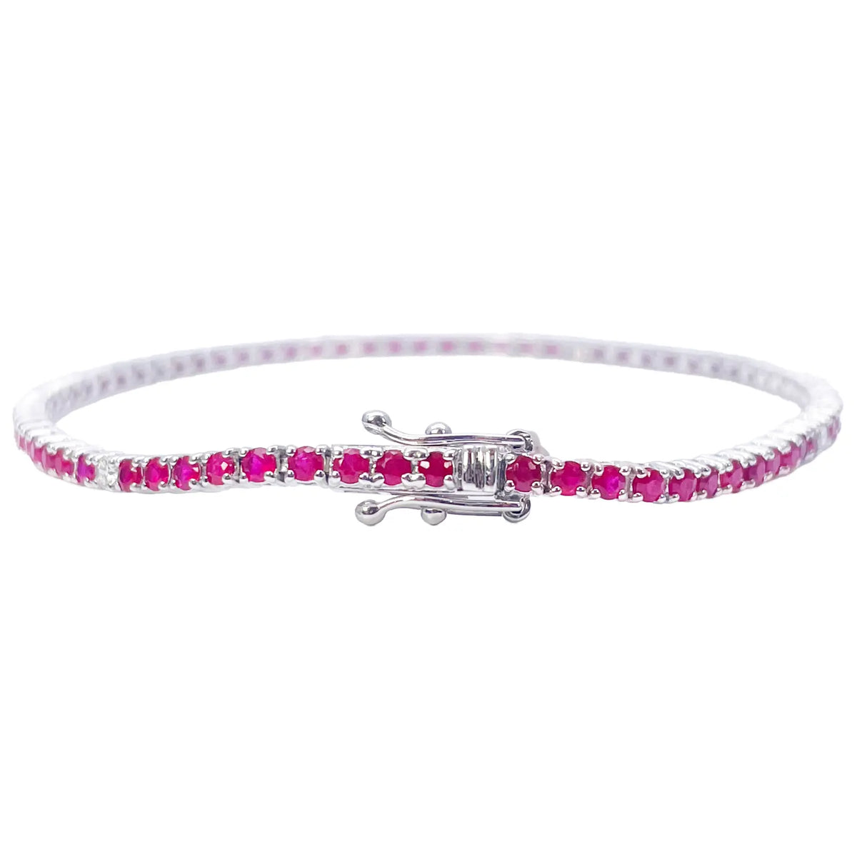 18ct White Gold Natural Round Ruby & Diamond Tennis Bracelet 2.94ct 7 Inches  Diamond Bracelets