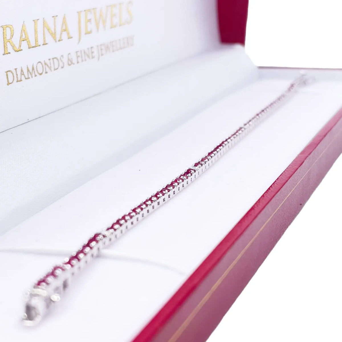 18ct White Gold Natural Round Ruby & Diamond Tennis Bracelet 2.94ct 7 Inches  Diamond Bracelets