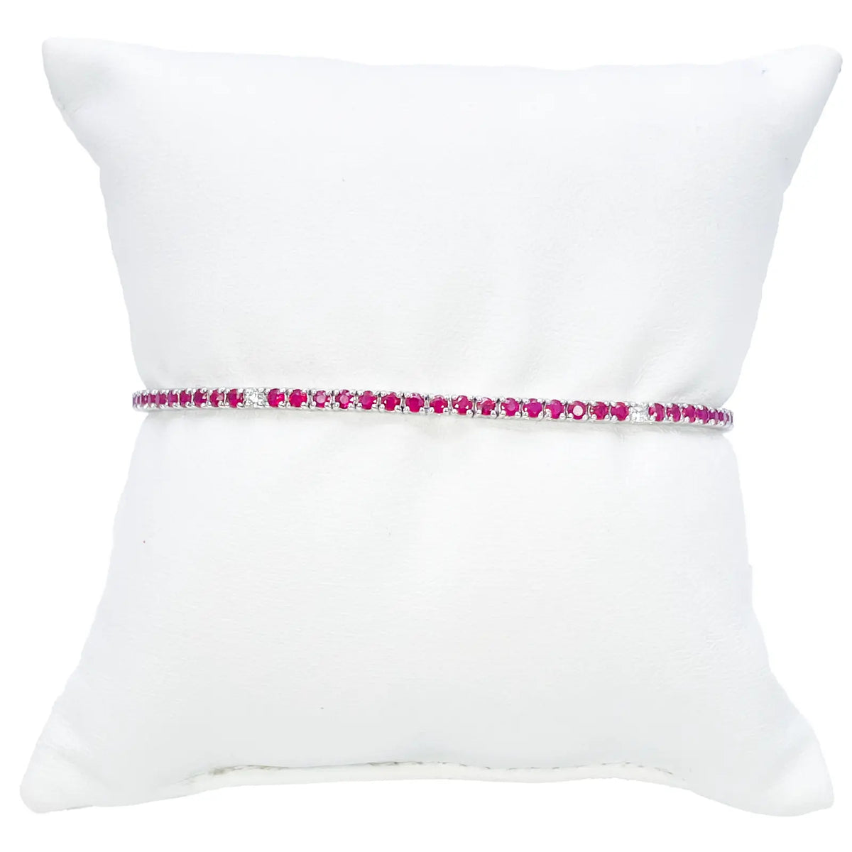 18ct White Gold Natural Round Ruby & Diamond Tennis Bracelet 2.94ct 7 Inches  Diamond Bracelets