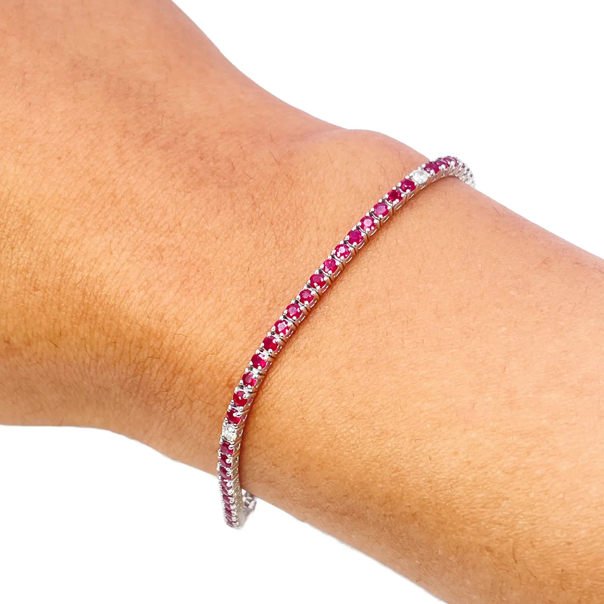 18ct White Gold Natural Round Ruby & Diamond Tennis Bracelet 2.94ct 7 Inches  Diamond Bracelets