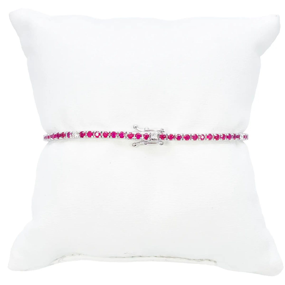 18ct White Gold Natural Round Ruby & Diamond Tennis Bracelet 3.25ct 7 Inches  Diamond Bracelets