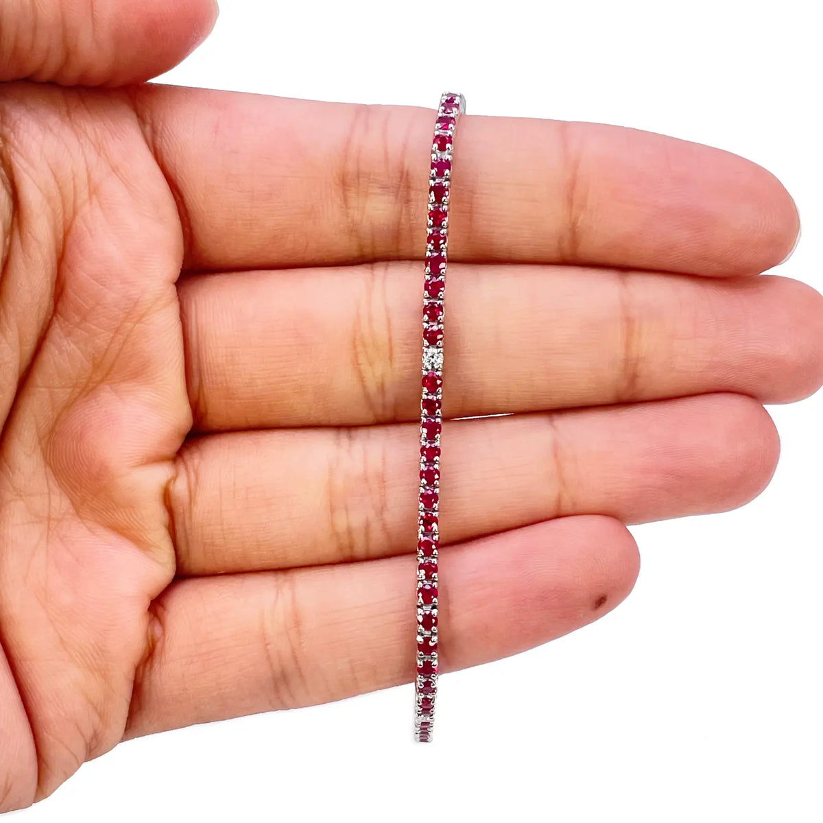 18ct White Gold Natural Round Ruby & Diamond Tennis Bracelet 3.25ct 7 Inches  Diamond Bracelets