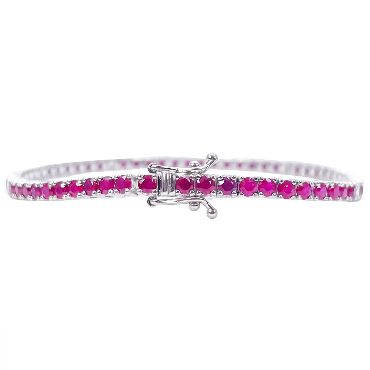 18ct White Gold Natural Round Ruby & Diamond Tennis Bracelet 4.90ct 7 Inches  Diamond Bracelets