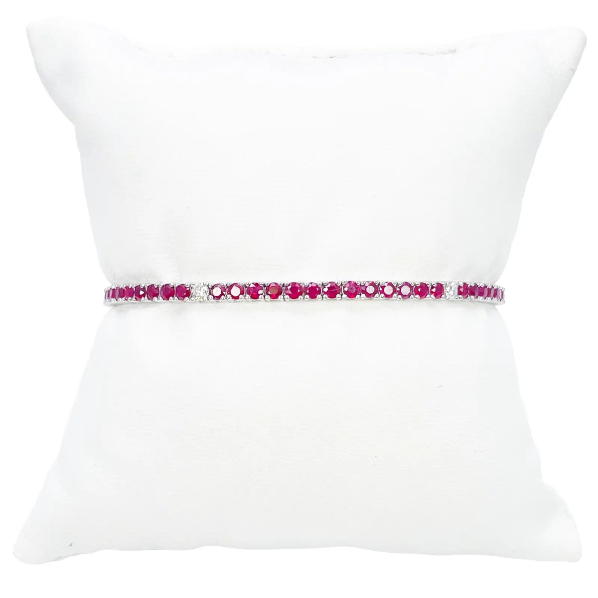 18ct White Gold Natural Round Ruby & Diamond Tennis Bracelet 4.90ct 7 Inches  Diamond Bracelets