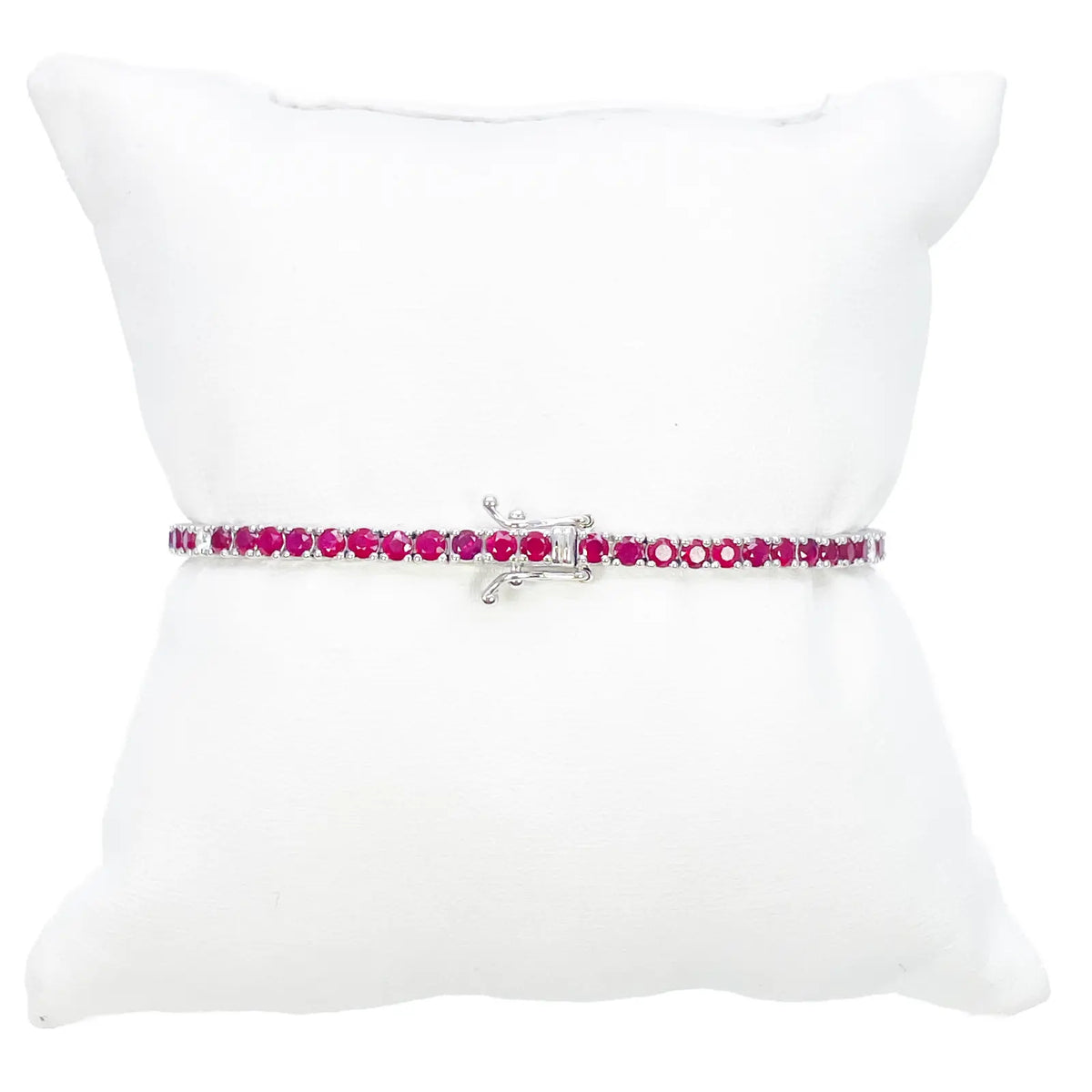 18ct White Gold Natural Round Ruby & Diamond Tennis Bracelet 4.90ct 7 Inches  Diamond Bracelets