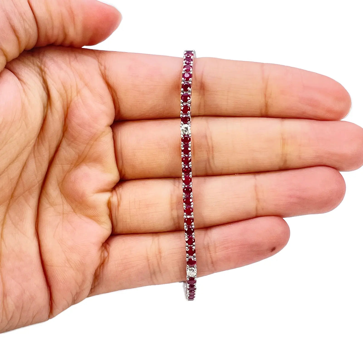 18ct White Gold Natural Round Ruby & Diamond Tennis Bracelet 4.90ct 7 Inches  Diamond Bracelets