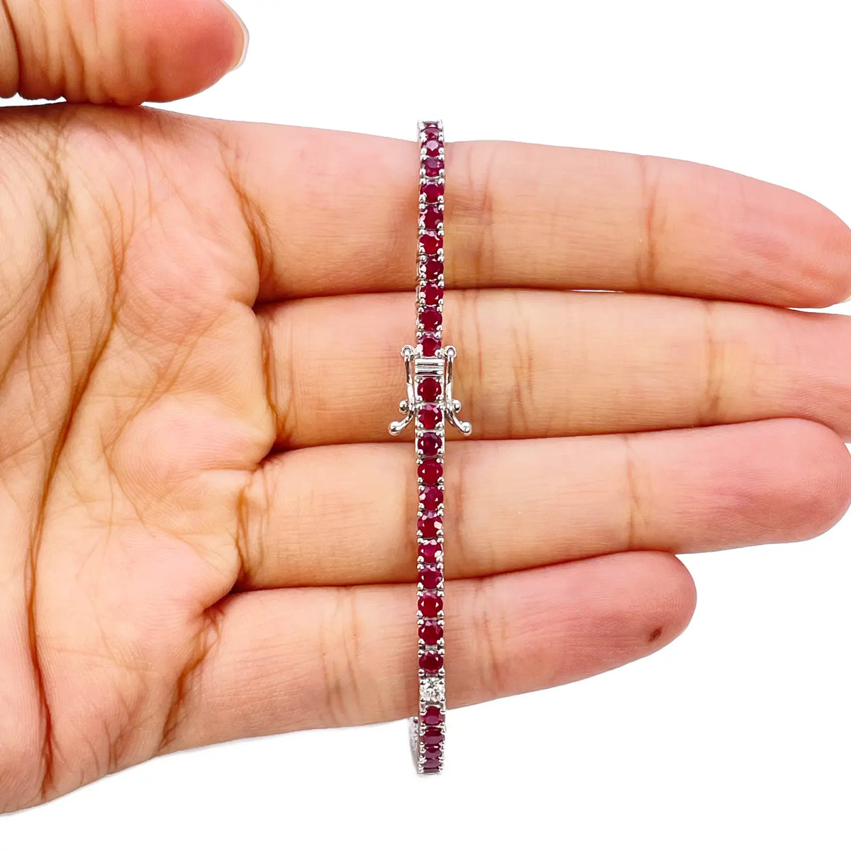 18ct White Gold Natural Round Ruby & Diamond Tennis Bracelet 4.90ct 7 Inches  Diamond Bracelets