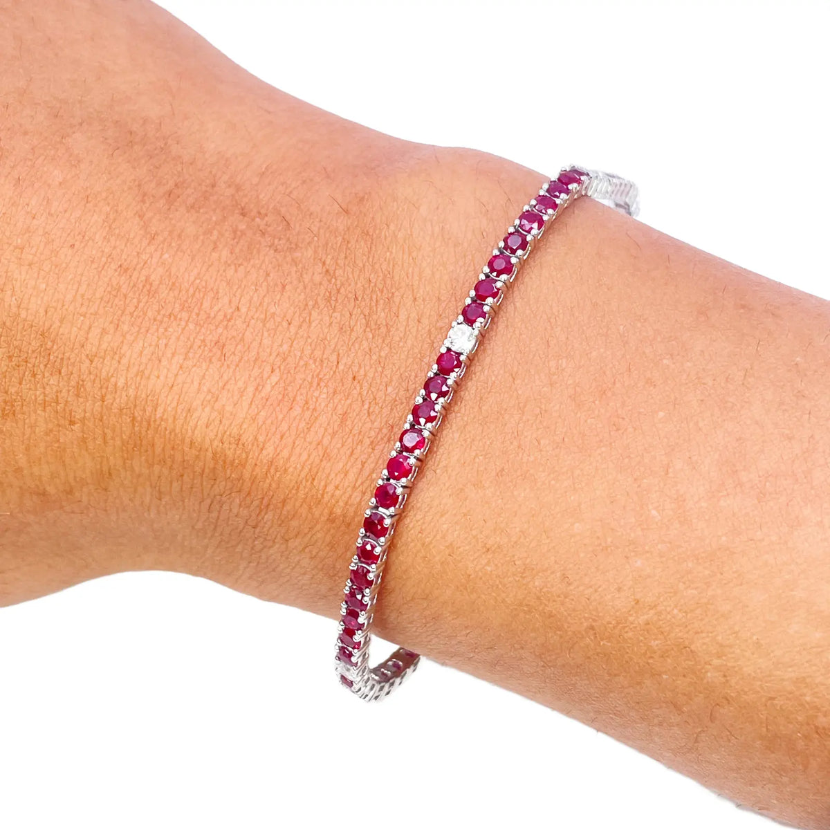 18ct White Gold Natural Round Ruby & Diamond Tennis Bracelet 4.90ct 7 Inches  Diamond Bracelets