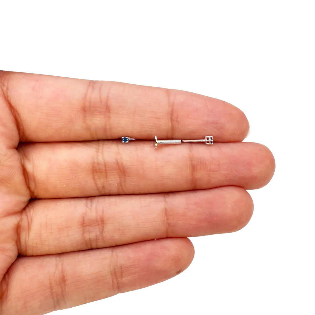 18ct White Gold Natural Round Sapphire Kids Children's Stud Earrings 0.04ct 