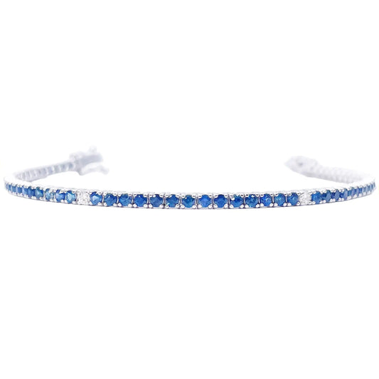 18ct White Gold Natural Round Sapphire & Diamond Tennis Bracelet 3.60ct 7 Inches  Diamond Bracelets