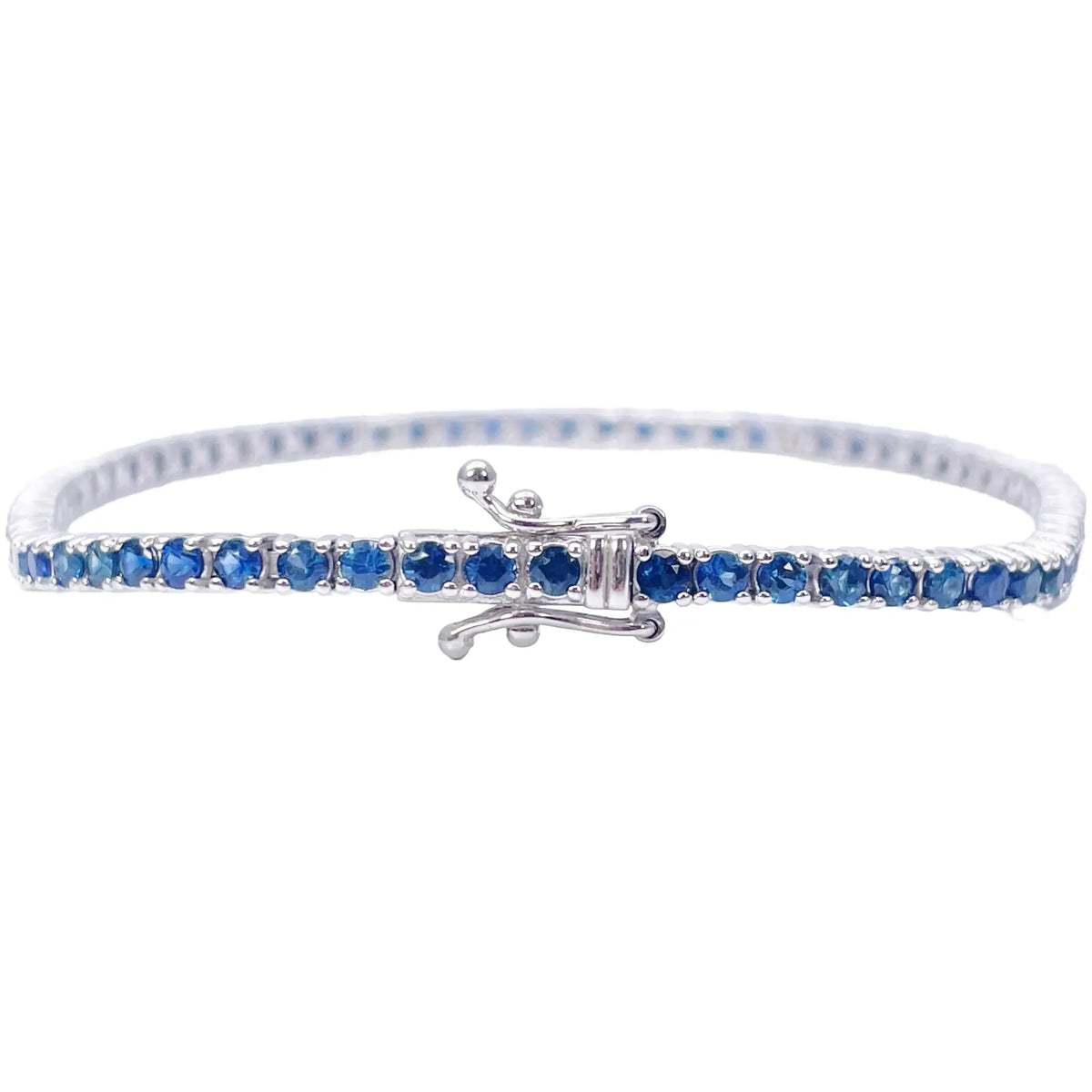 18ct White Gold Natural Round Sapphire & Diamond Tennis Bracelet 3.60ct 7 Inches  Diamond Bracelets