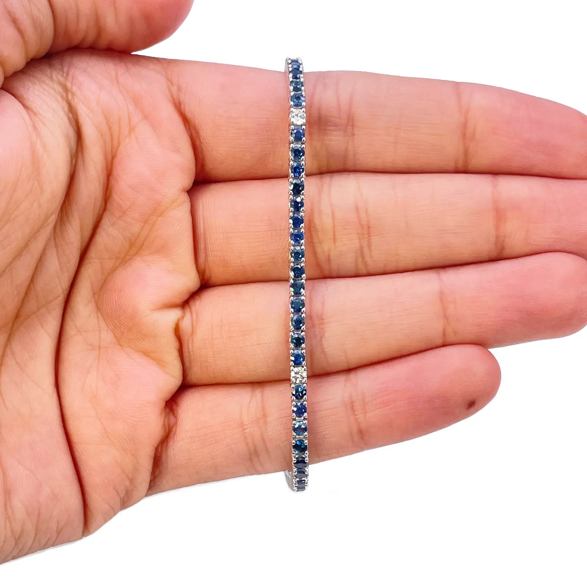 18ct White Gold Natural Round Sapphire & Diamond Tennis Bracelet 3.60ct 7 Inches  Diamond Bracelets