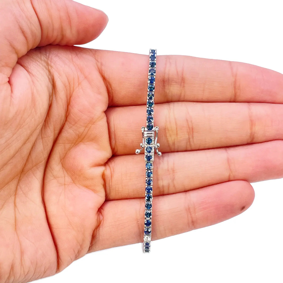 18ct White Gold Natural Round Sapphire & Diamond Tennis Bracelet 3.60ct 7 Inches  Diamond Bracelets