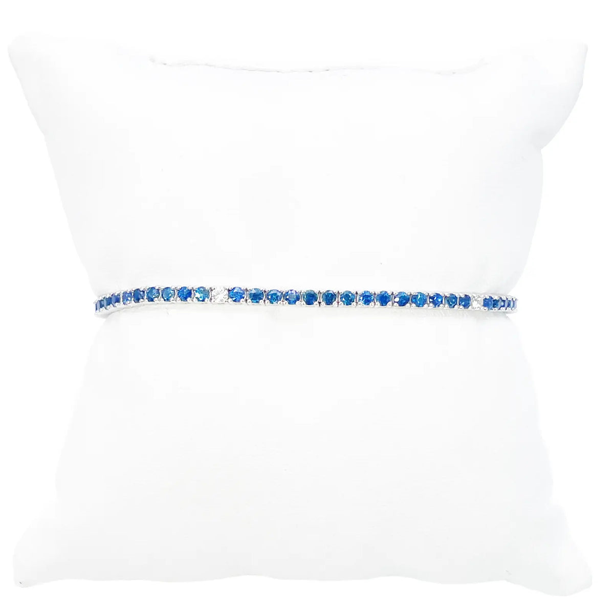 18ct White Gold Natural Round Sapphire & Diamond Tennis Bracelet 3.60ct 7 Inches  Diamond Bracelets