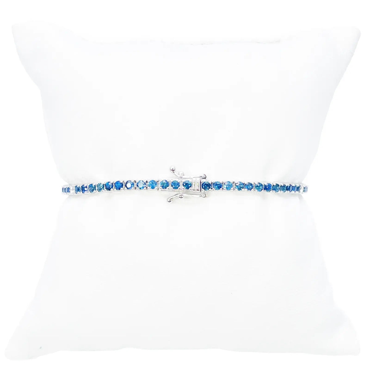 18ct White Gold Natural Round Sapphire & Diamond Tennis Bracelet 3.60ct 7 Inches  Diamond Bracelets