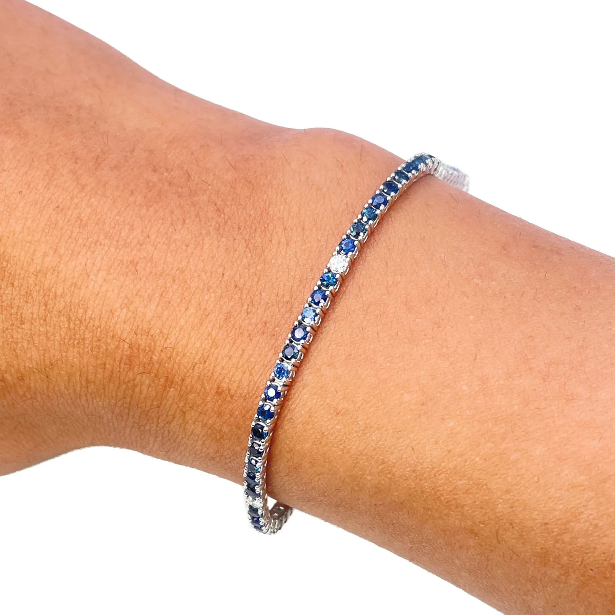 18ct White Gold Natural Round Sapphire & Diamond Tennis Bracelet 3.60ct 7 Inches  Diamond Bracelets