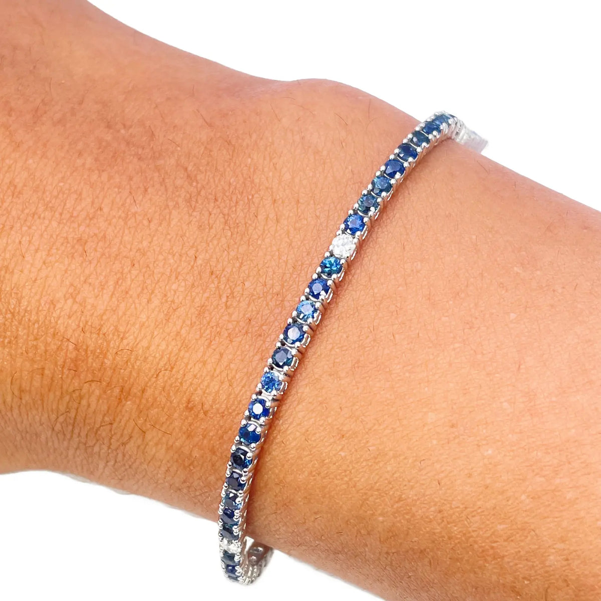 18ct White Gold Natural Round Sapphire & Diamond Tennis Bracelet 3.60ct 7 Inches  Diamond Bracelets