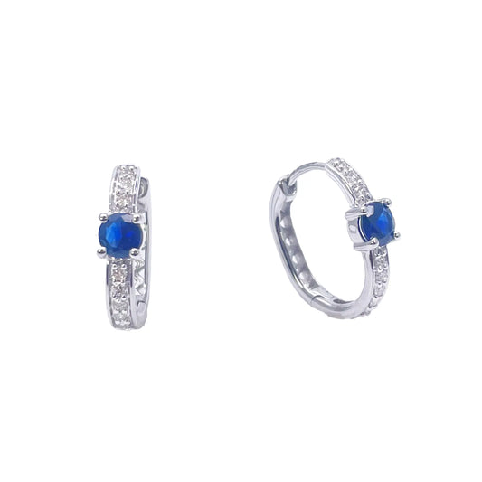 18ct White Gold Natural Sapphire Prong & Diamond Huggie Hoop Earrings 0.64ct  Diamond earring