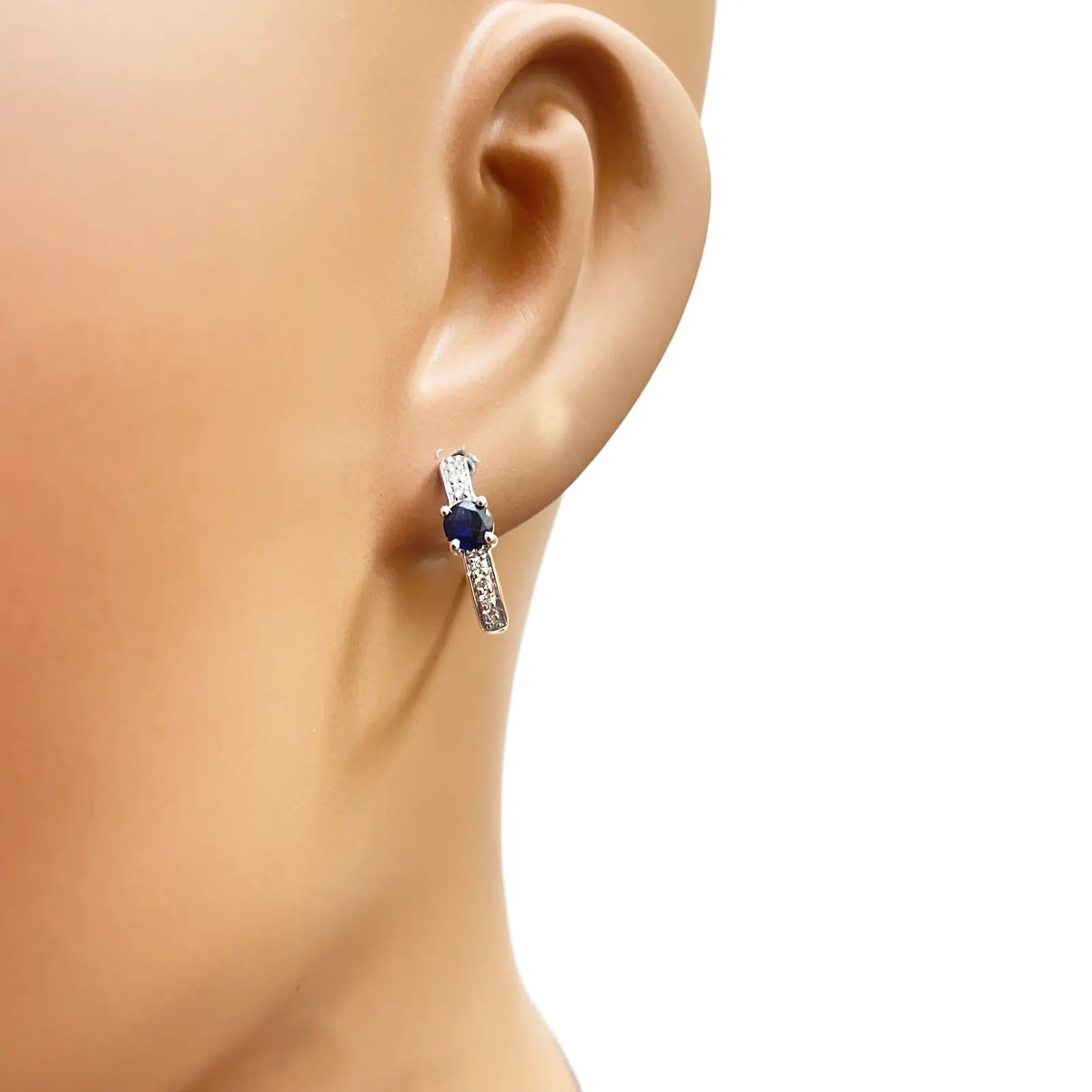 18ct White Gold Natural Sapphire Prong & Diamond Huggie Hoop Earrings 0.64ct  Diamond earring