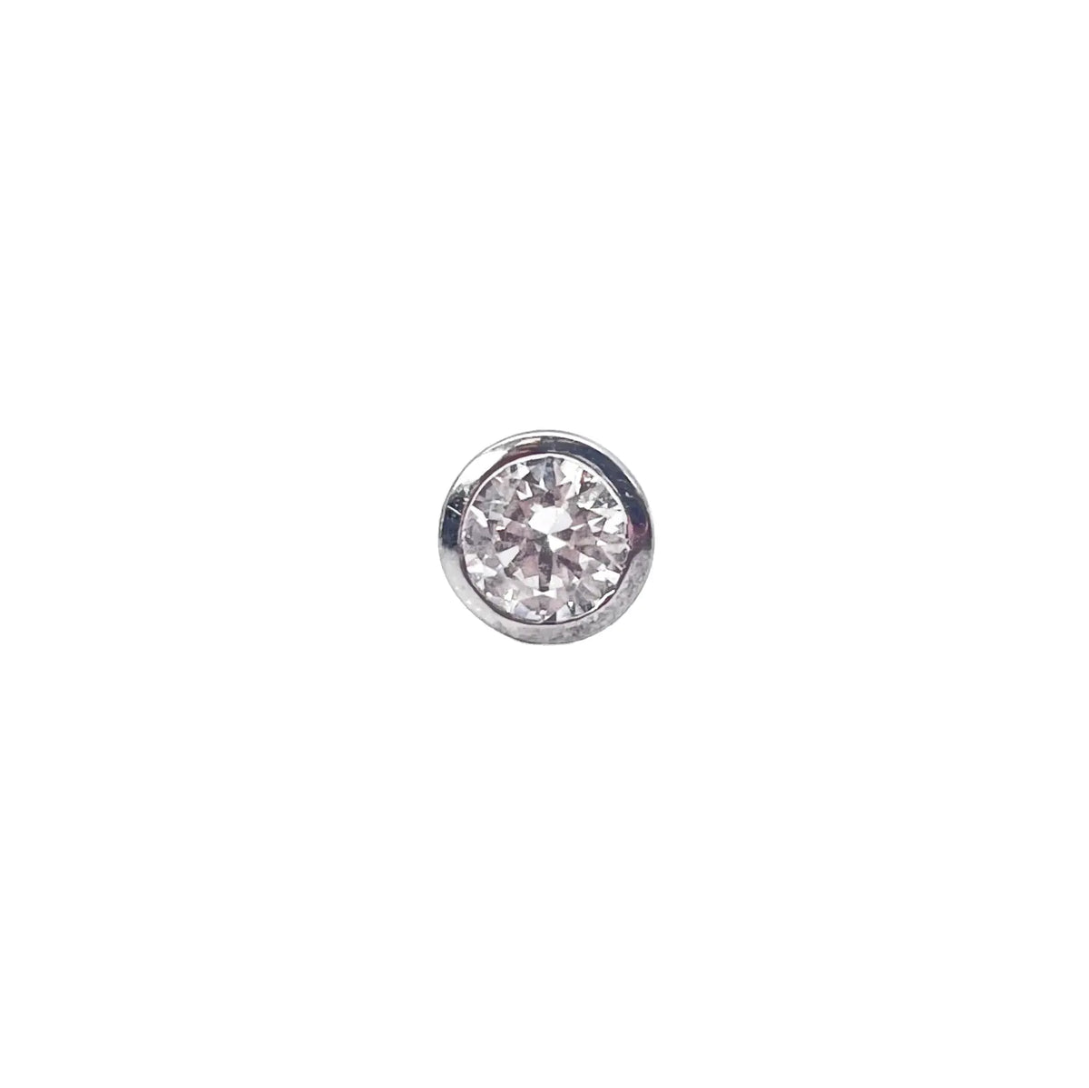 18ct White Gold Round Cubic Zirconia Bezel Set Solitaire Single Gents Ear Stud 6.5mm 
