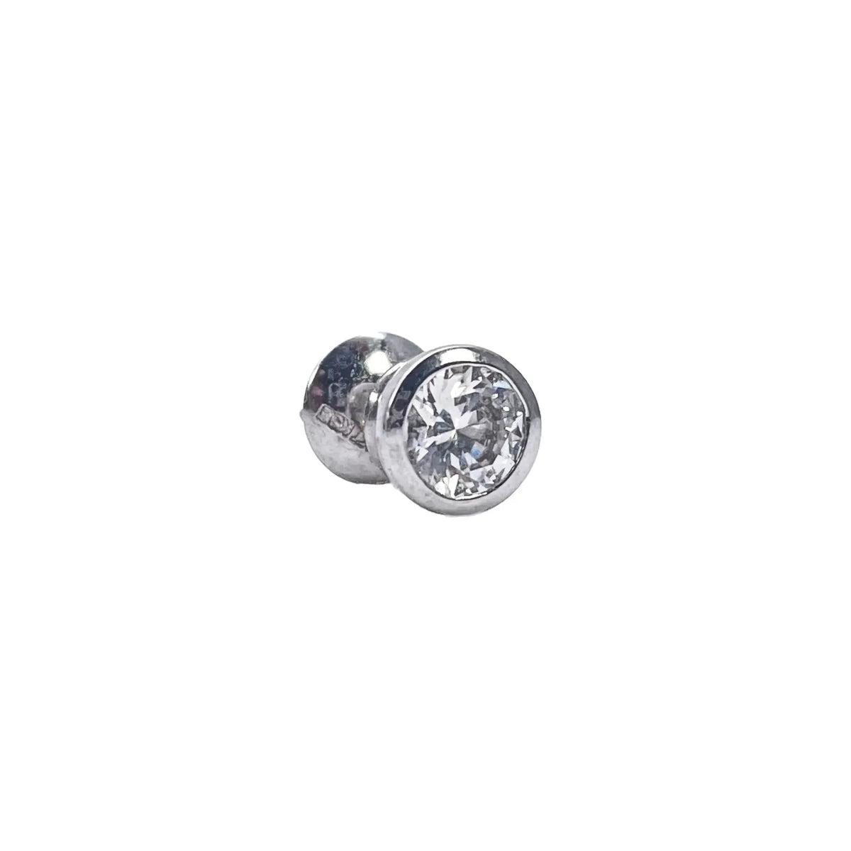 18ct White Gold Round Cubic Zirconia Bezel Set Solitaire Single Gents Ear Stud 6.5mm 