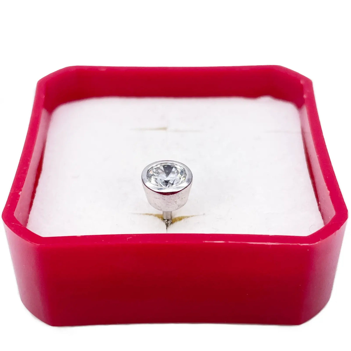 18ct White Gold Round Cubic Zirconia Bezel Set Solitaire Single Gents Ear Stud 6.5mm 