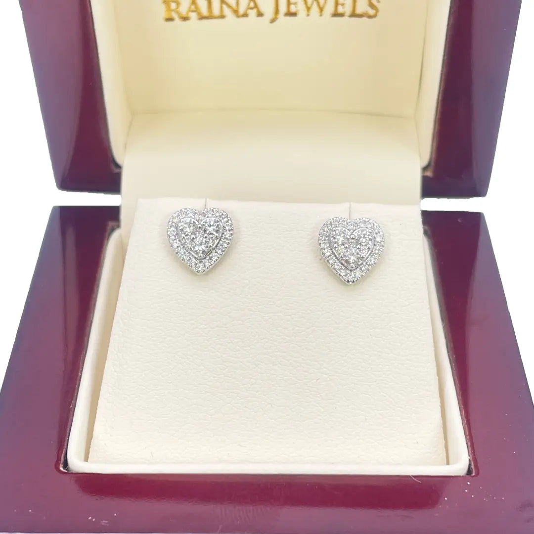 18ct White Gold Round Diamond Heart Cluster Stud Earrings 0.40ct 