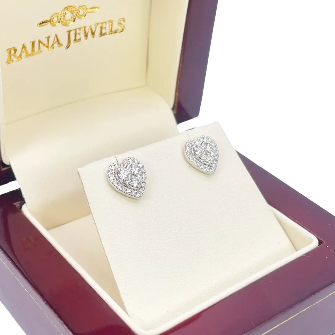 18ct White Gold Round Diamond Heart Cluster Stud Earrings 0.40ct 