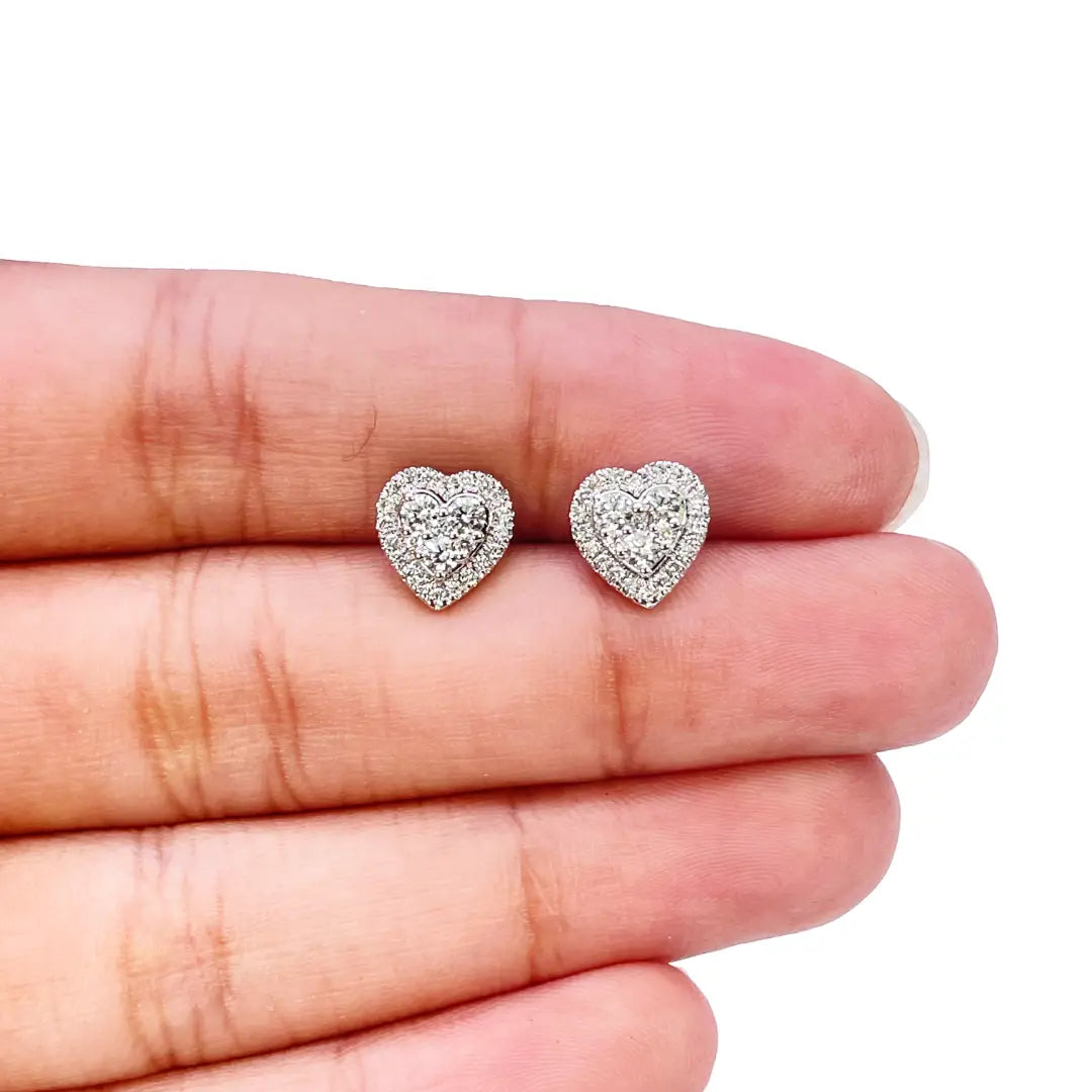 18ct White Gold Round Diamond Heart Cluster Stud Earrings 0.40ct 