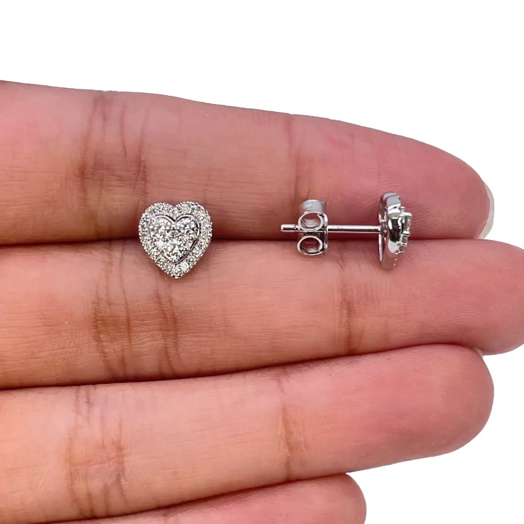 18ct White Gold Round Diamond Heart Cluster Stud Earrings 0.40ct 