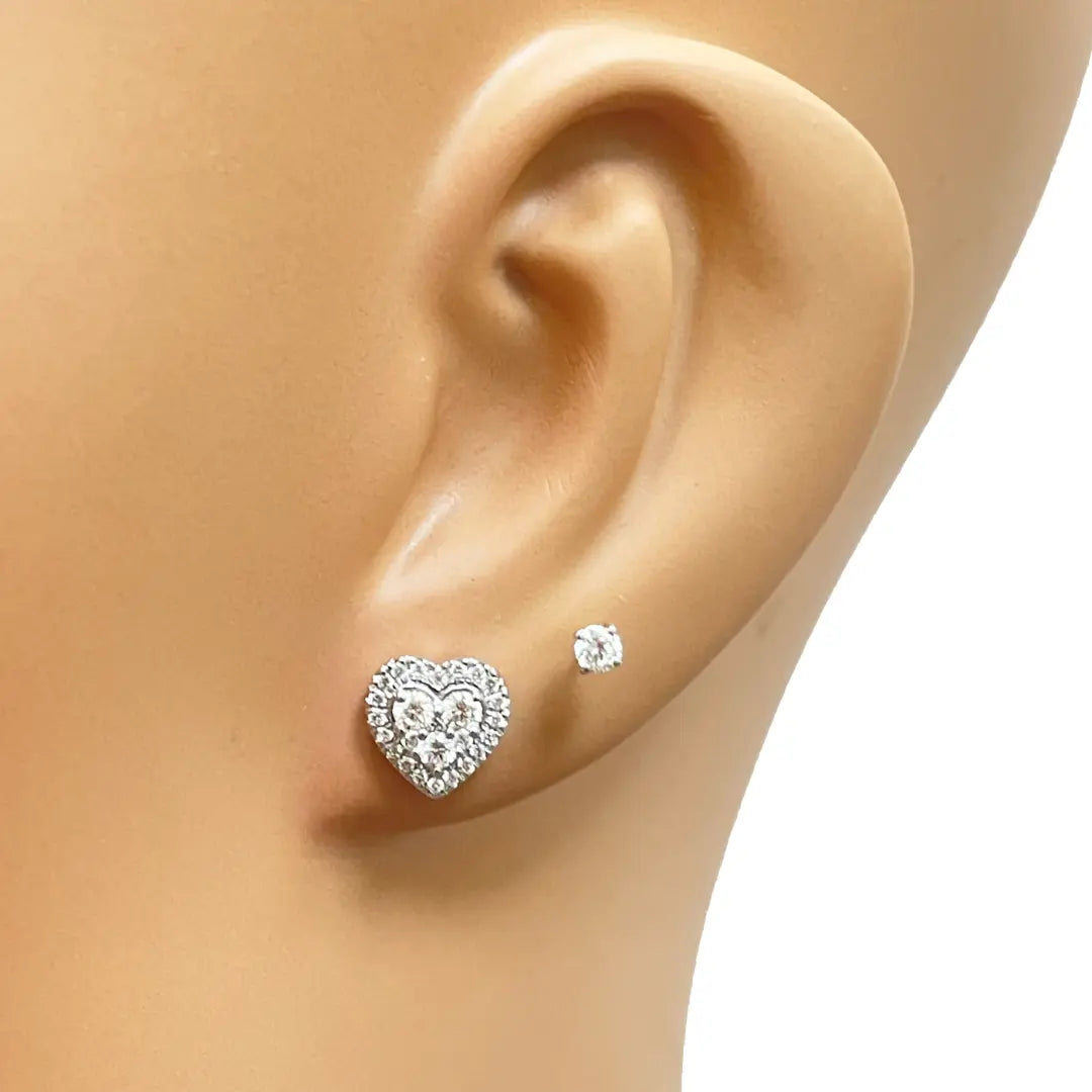 18ct White Gold Round Diamond Heart Cluster Stud Earrings 0.40ct 