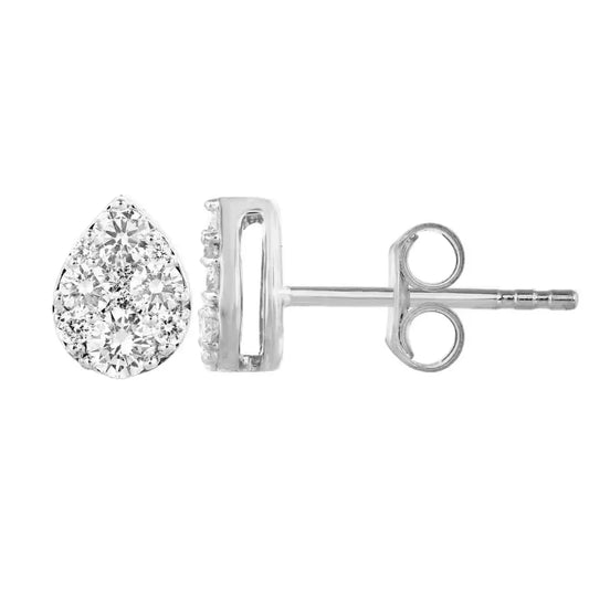 18ct White Gold Round Diamonds Teardrop Studs Earrings 0.33ct 