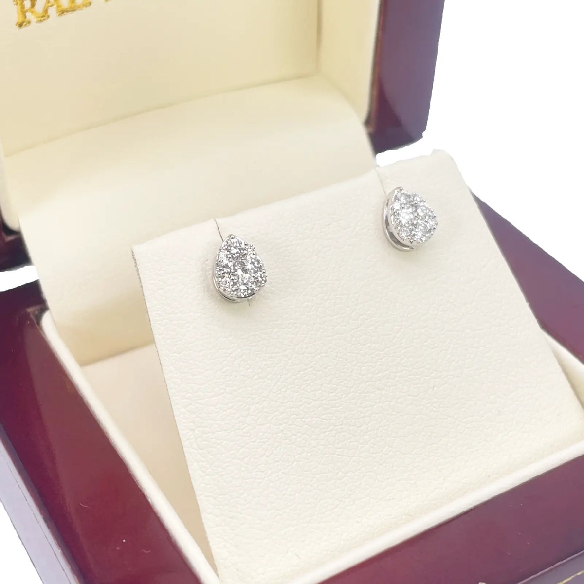18ct White Gold Round Diamonds Teardrop Studs Earrings 0.33ct 