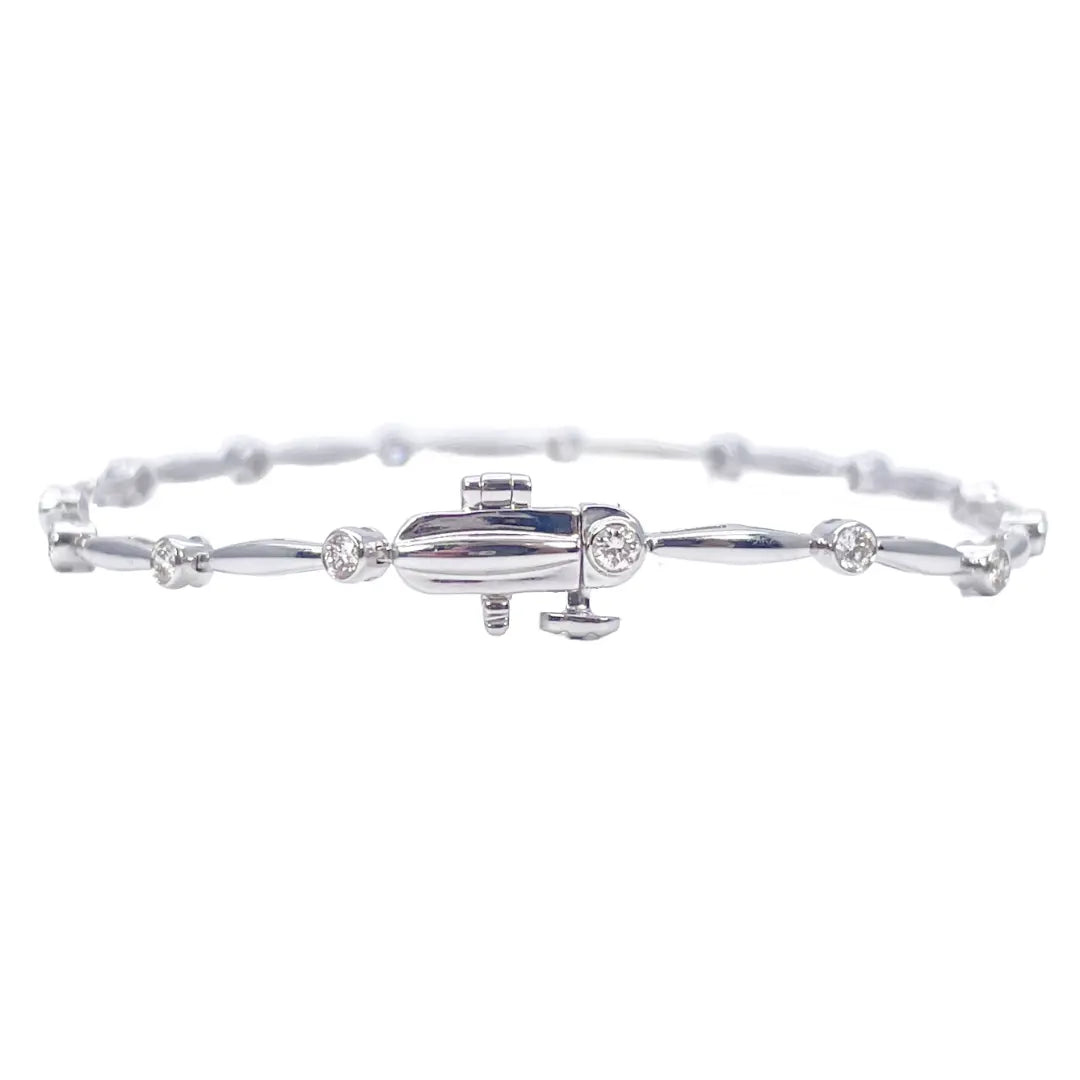 18ct White Gold Round Natural Diamond Bamboo Bracelet 0.55ct 7 Inches  Diamond Bracelets