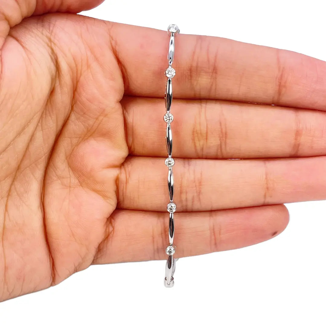 18ct White Gold Round Natural Diamond Bamboo Bracelet 0.55ct 7 Inches  Diamond Bracelets